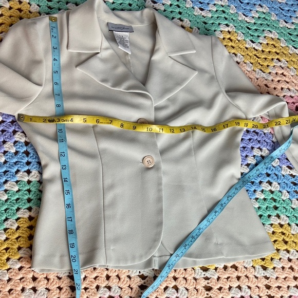 Vintage 90s Light Grey Asymmetrical Skirt Jacket Blazer Suit Medium M - Picture 10 of 10